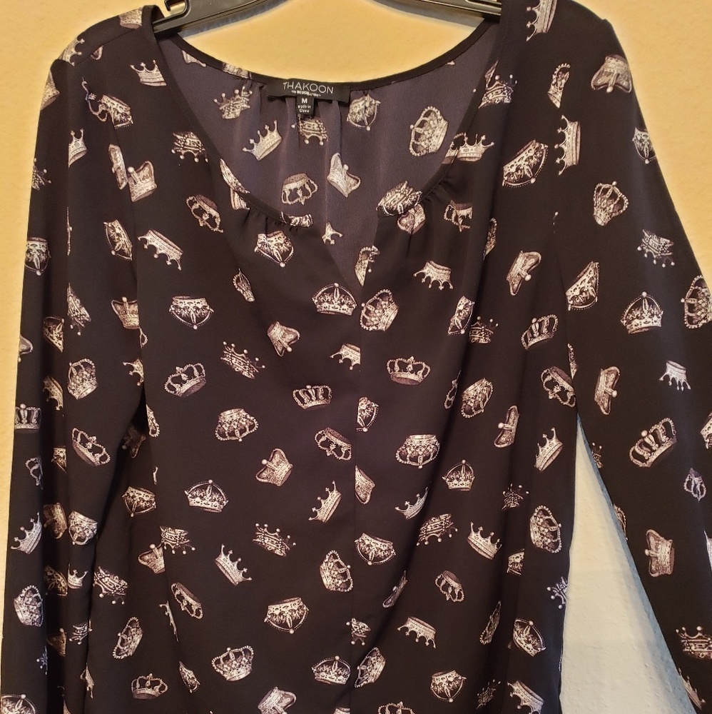 Thakoon Black Blouse With Crown Pattern Sz M